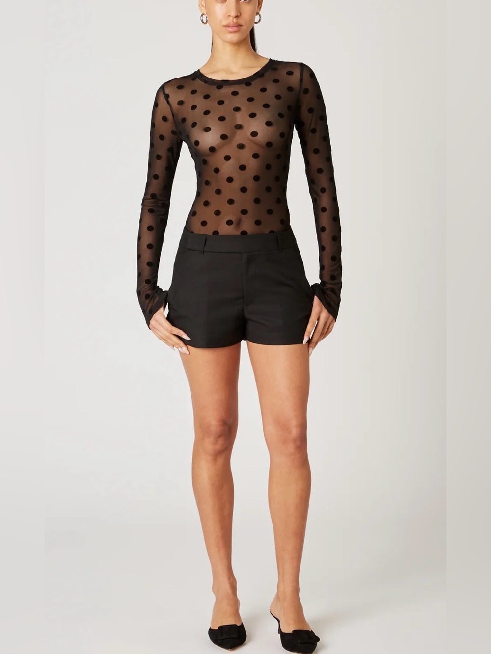 NWT NIA Fox top black mesh polkadot XS